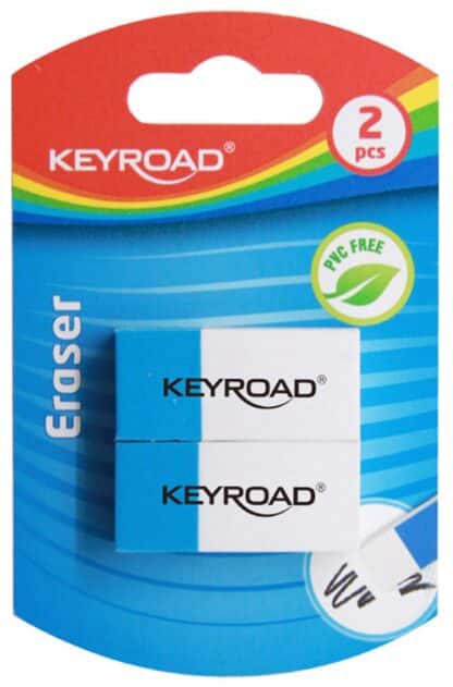 Mehrzweck-Radiergummi KEYROAD, 2 Stück, Blisterpackung, blau und weiß 1 PA