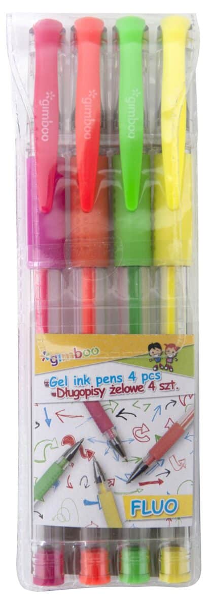 Gelstifte GIMBOO Fluo, 4 Stück, Anhängerverpackung, sortierte Farben, 1 PA
