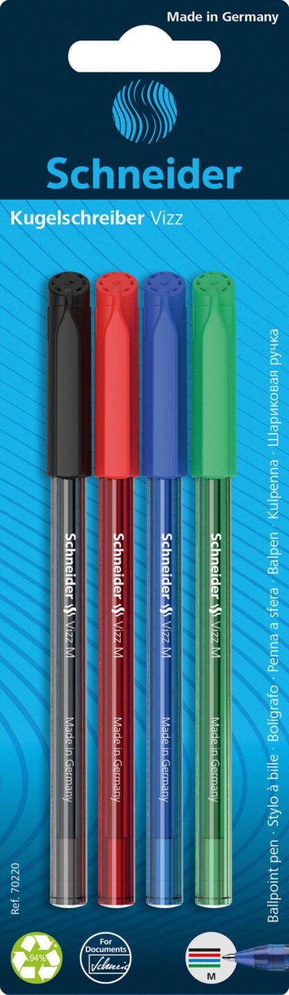 Rollerball-Stift SCHNEIDER VIZZ, M, 4 Stück, Blisterpackung, Farbmix 10 PA