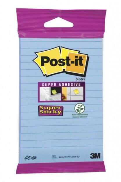 Selbstklebendes Notizblock, POST-IT® Super Sticky, (6844-L-NB), 152x102mm, 45 Blatt, Anhänger, blau, 1 Stück