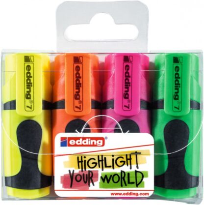 Mini Textmarker EDDING e-7, 1-3mm, 4er-Set, Farbmix 1 PA