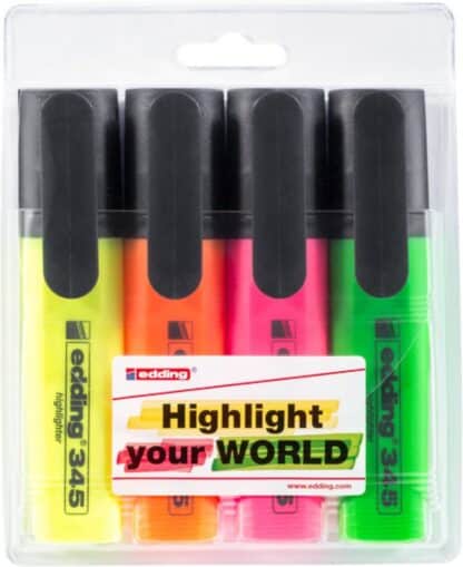 EDDING Highlighter e-345, 2-5mm, 4er-Set, Farbmix 1 PA