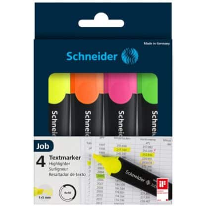 Textmarker-Set SCHNEIDER Job, 1-5 mm, 4 Stück, Farbmix 1 PCE