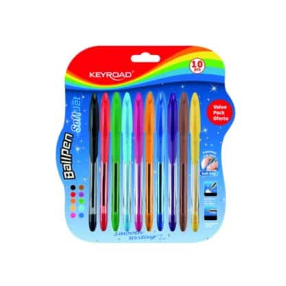 KEYROAD Klassischer Kugelschreiber mit weicher Griffzone, 0,7mm Spitze, 10 Farben / Blisterkarte 1 Pck.