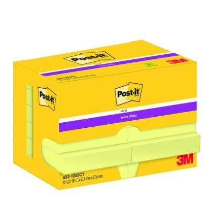 Haftnotizen POST-IT® Super Sticky (622-12SSCY-EU), 47,6x47,6 mm, 12x90 Blatt, gelb 1 Stück