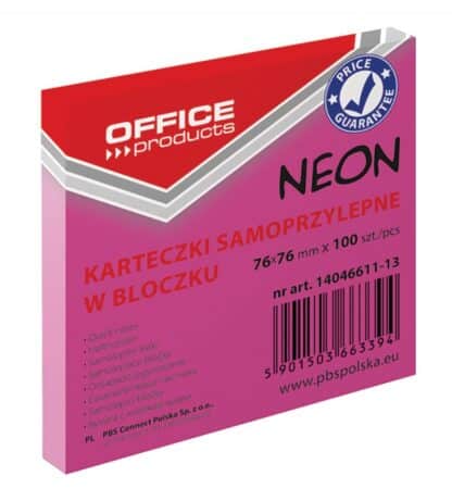 Selbstklebende Notizblöcke, OFFICE PRODUCTS, 76x76mm, 1x100 Blatt, neonpink, 12 Stück