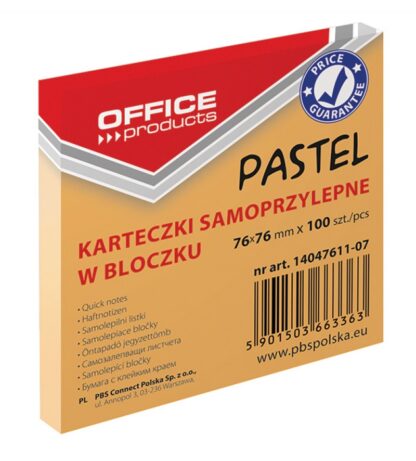 Selbstklebende Notizblöcke, OFFICE PRODUCTS, 76x76mm, 1x100 Blatt, pastell, orange, 12 Stück