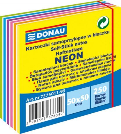 Mini Cube, selbstklebend, DONAU, 50x50mm, 1x250 Blatt, 11 Schichten, Neon-Pastell, verschiedene Farben, 1 Stück