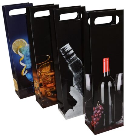Flaschengeschenktasche Laminiert Mit Griffen Sortierte Designs 12 Stk.