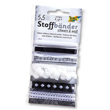 Stoffband weiß und schwarz mit Motiven 1 Stk.